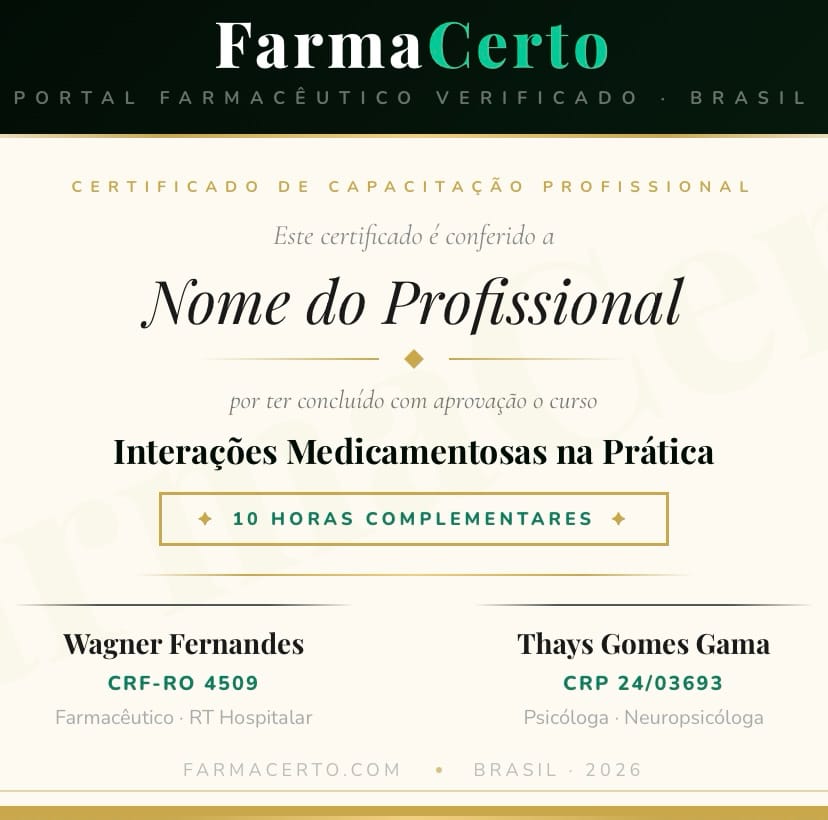 Modelo do Certificado FarmaCerto — Interações Medicamentosas na Prática