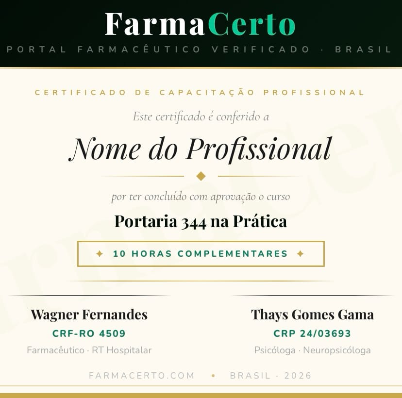 Modelo do Certificado FarmaCerto — Portaria 344 na Prática