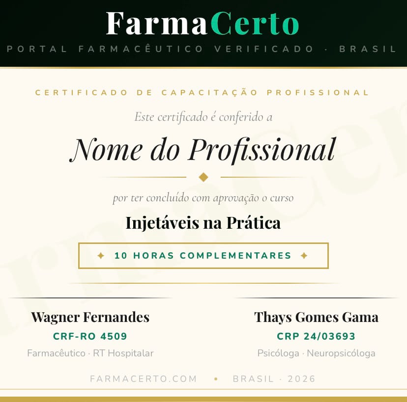 Modelo do Certificado FarmaCerto — Injetáveis na Prática