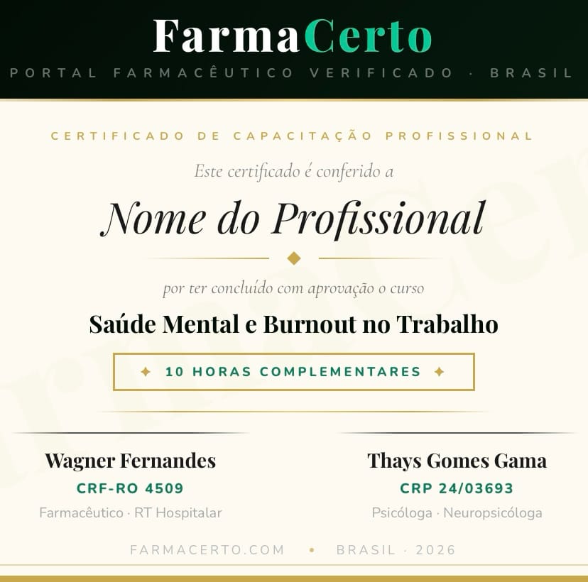 Modelo do Certificado FarmaCerto — Saúde Mental e Burnout no Trabalho